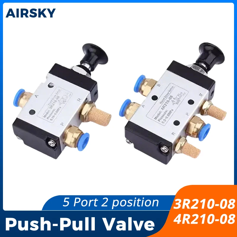 4R210-08 3R210-08 Push Pull Pneumatic Manual Valve 2 Way 5 Position Air Directional Control Switch Valve With Fittings