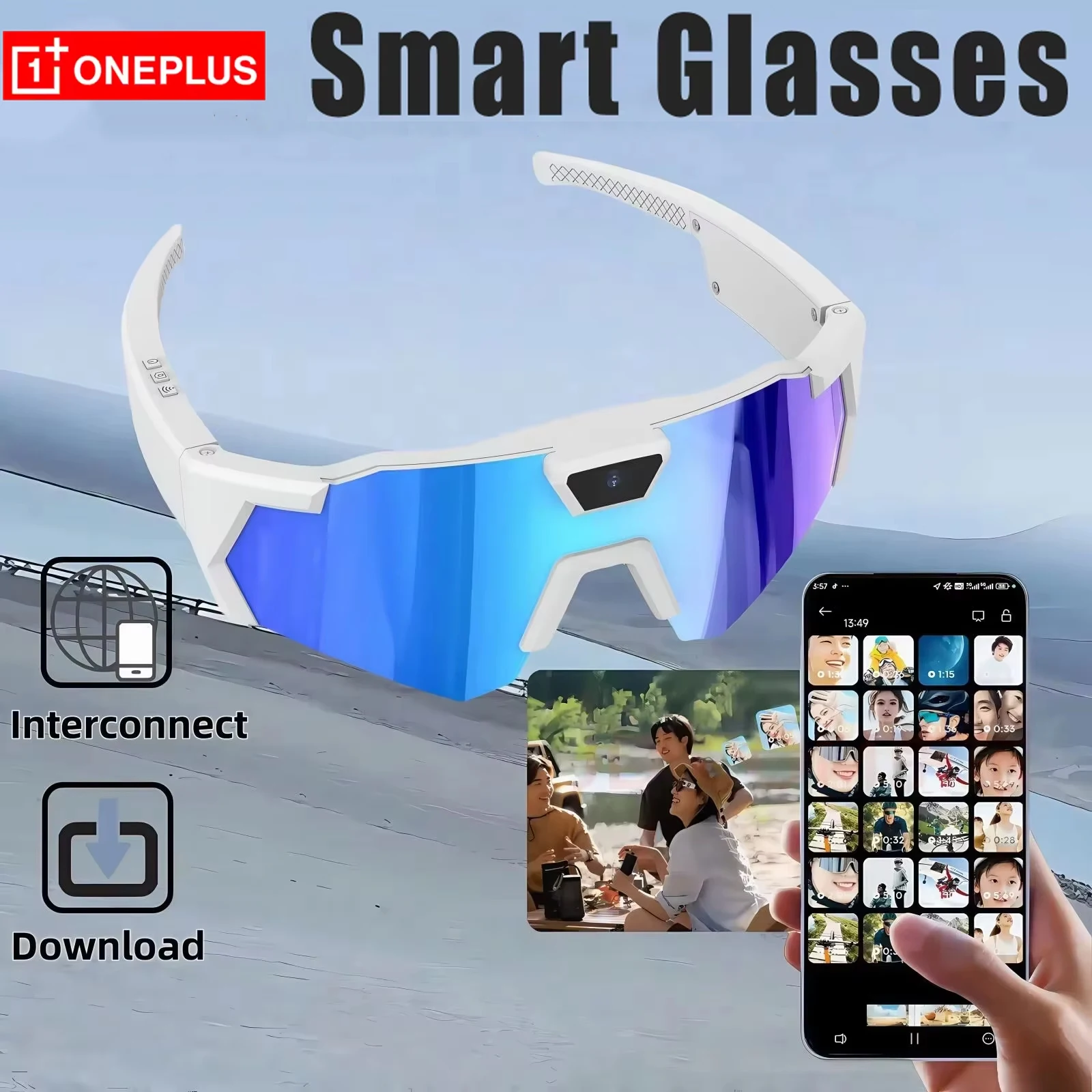 

Умные спортивные очки-камера OnePlus Action HD для записи видео, для активного отдыха, езды на велосипеде, мотоцикле, видеорегистратор, портативная камера