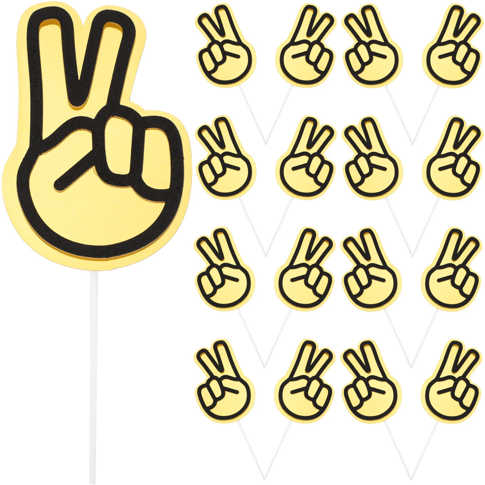 

20Pcs Peace Sign Cupcake Topper Reflective Hand Sign Decoration for Birthday Party Cake Ornaments Theme Event Favor