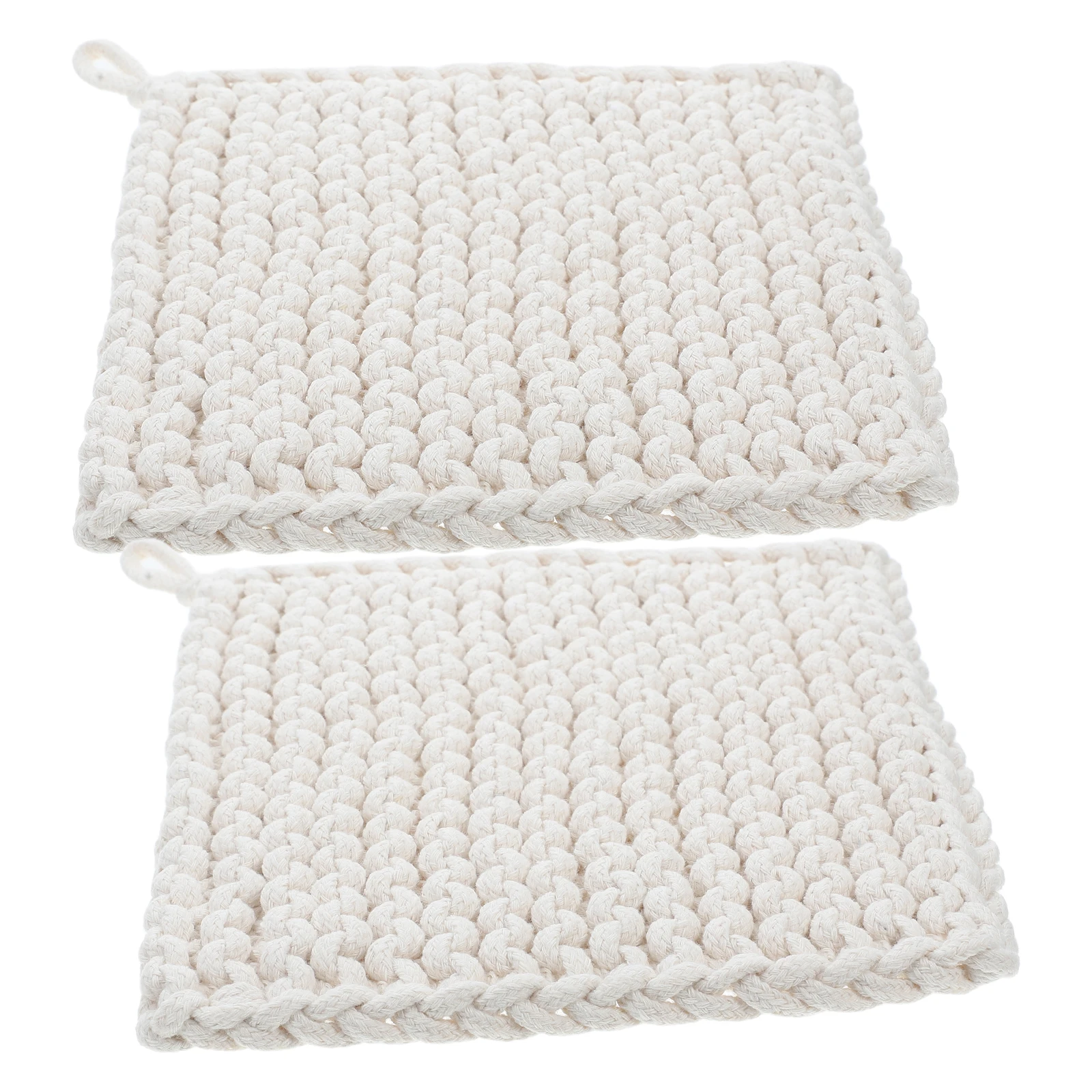 

2Pcs Square Weave Cotton Mat Heat Resistant Placemat for Hot Dishes Kitchen Table Pad Cup Holder Cookware Protector Accessory