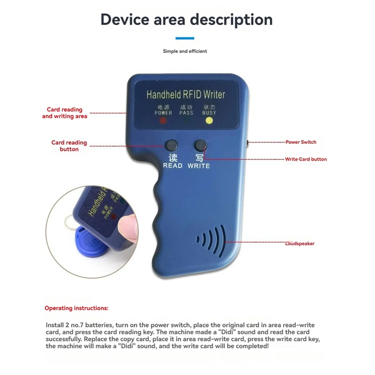 Hot 125 KHz Kaartlezer Schrijver voor ID HID en AWID Handheld RFID Copier met 3 T5577 Sleutelaanhangers