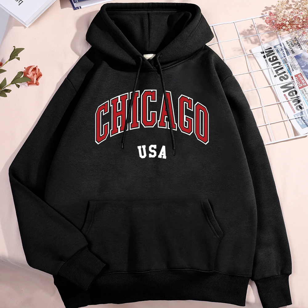 Chicago USA klassische Stadt Grafik Männer Frauen Kleidung Herbst Fleece Streetwear Muster lose Streetwear Straße warme Herbst Hoodies