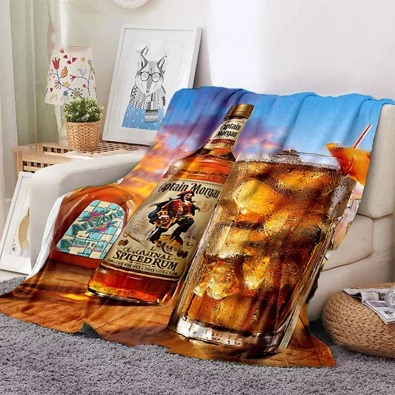 Classic Rum Pattern Decorative Blanket Captain Morgan Flannel Thin Blanket Portable Home Travel Office Blanket