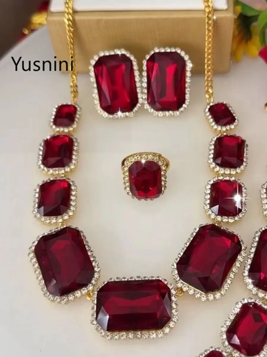 New Fashionable High-End Dubai 24K Gold Plated Necklace Earrings Rings Bracelet Romantic Wedding Party Jewelry Set for Lover 666 - view 5
