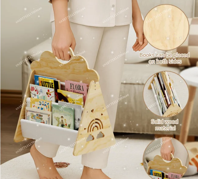 Wooden Ladder Bookshelf Floor-standing Storybook Drawing Book Storage Rack Book Storage Organizer