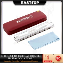 EASTTOP T2406S 24 Holes Tremolo Harmonica Key of C Professional Tremolo Mouth Organ For Adults Professionals and Students