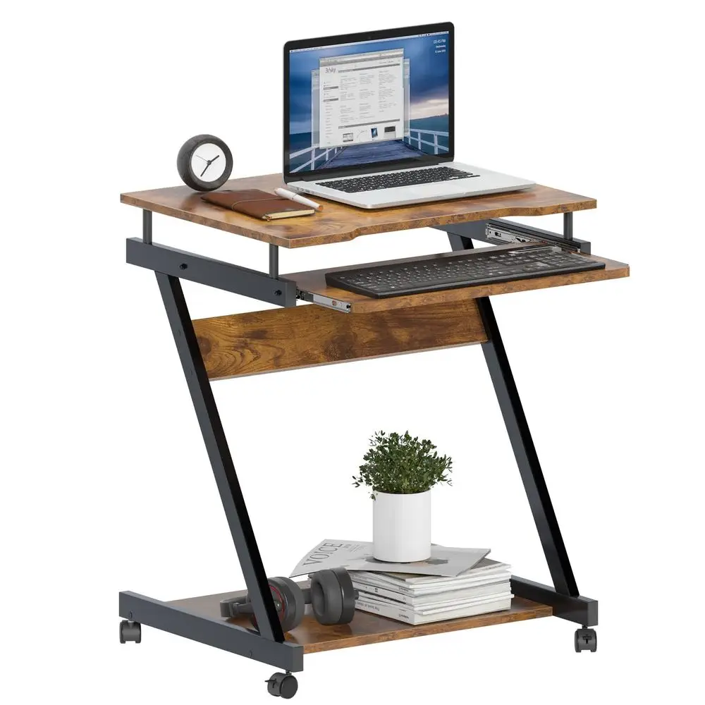 

Rolling Computer Desk Mobile Desk Laptop Stand Desk with Sliding Keyboard for Home Office,23.6 Inches Rustic Brown DX8110FGND