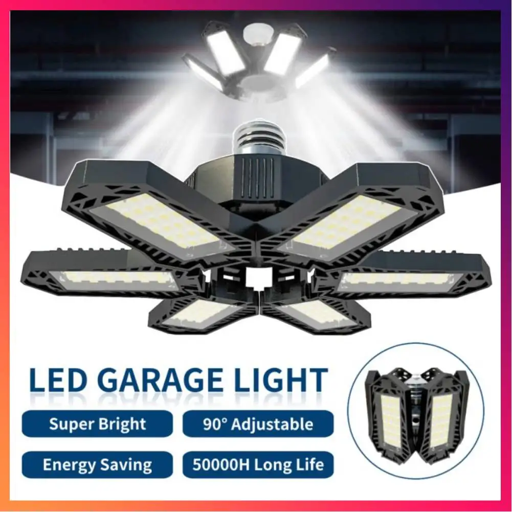 6 Panels LED Garage Light Deformable Ceiling Light Adjustable Led Bulb E27/E26 LED Lights For Garage Workshop Storage Warehouse