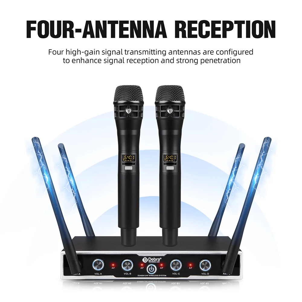 DU4004 Wireless Conference Microphone, UHF 4-channel, with lavalier, handheld, headset, for meetings, churches, performances