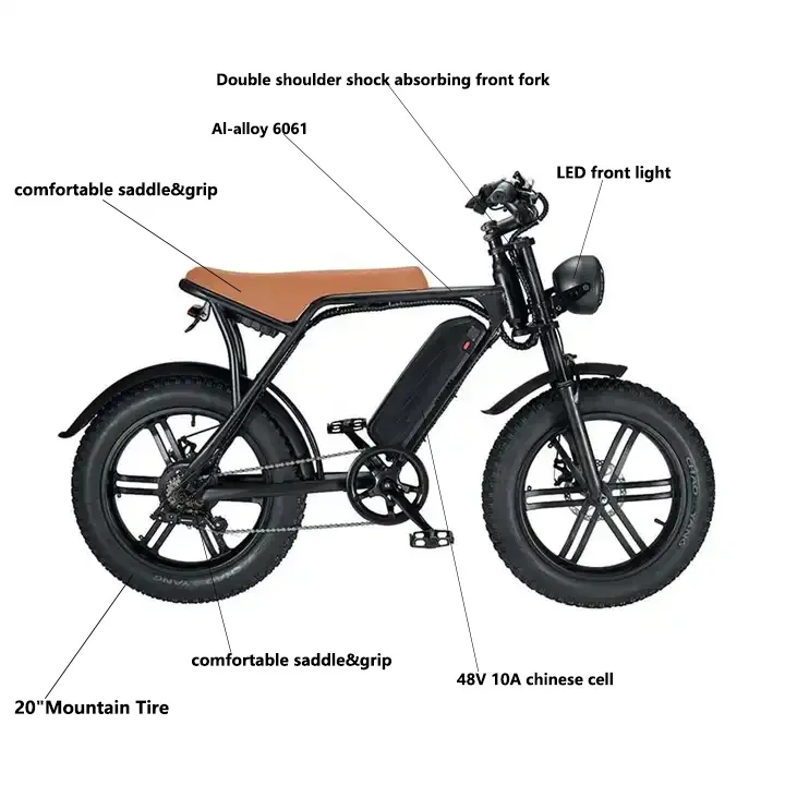 New 20-Inch Electric Fat Bikes V8 Electric Bicycle With Integrated 48V Lithium Battery Rear Hub Motor