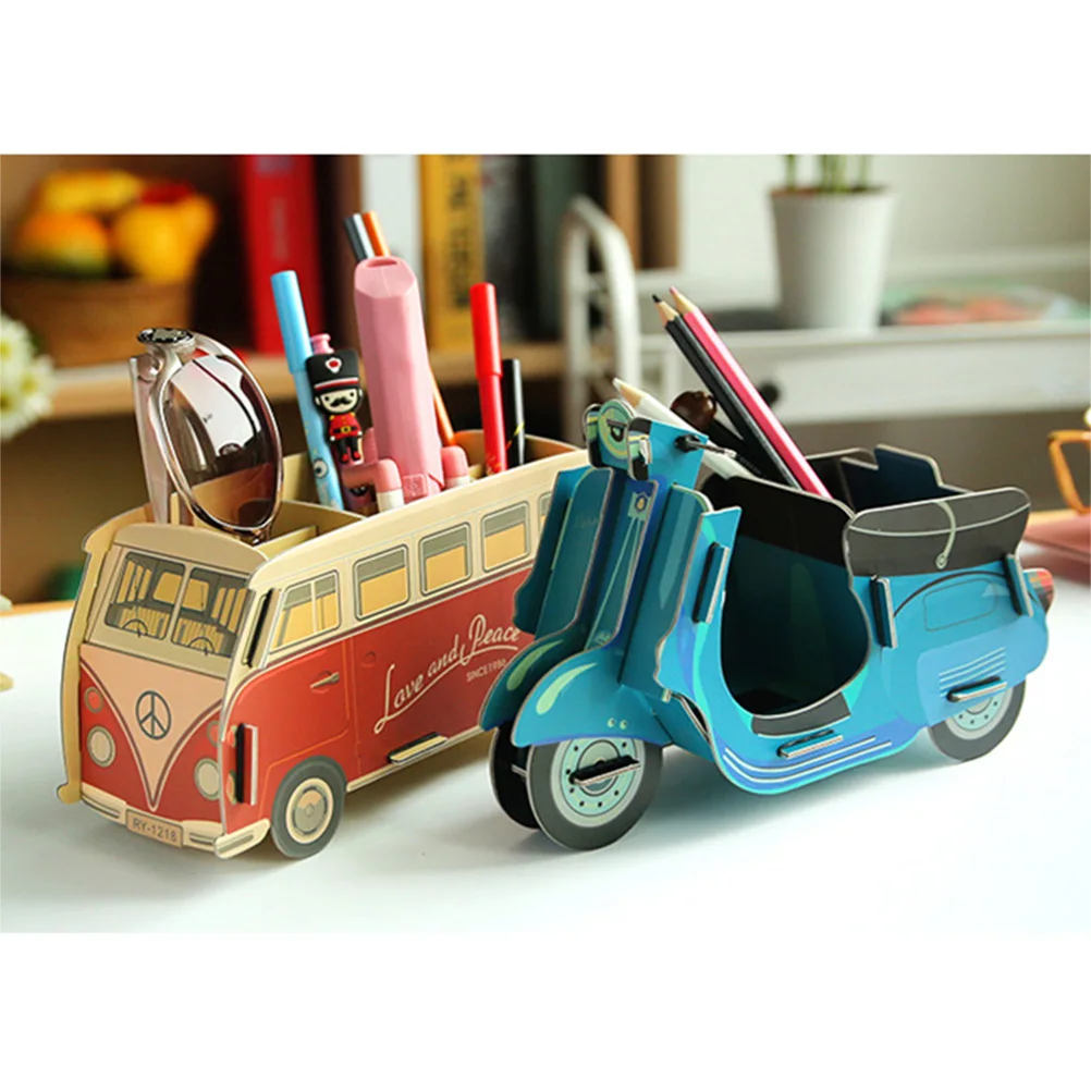 

Decorative Motorbike Design Penholder Creative DIY Storage Box Desktop Pen Container Organizer Paper Stationary Supplies Size