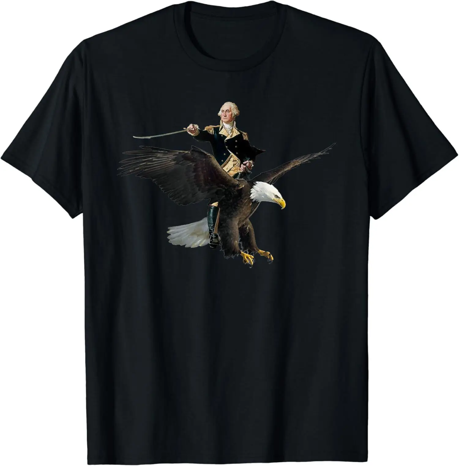 George Washington Riding A Bald Eagle - Patriotics Tee Shirt S-3XL