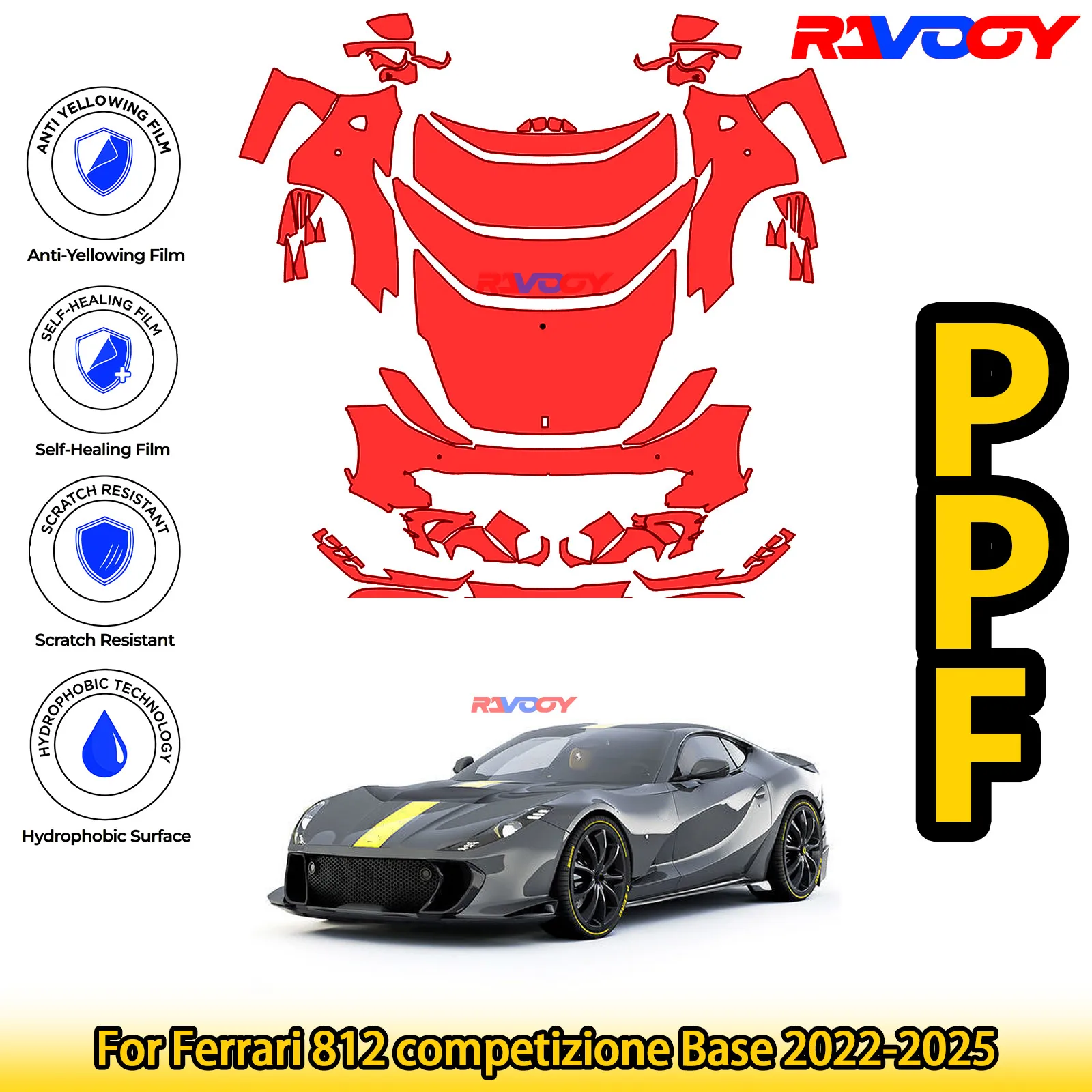 

For Ferrari 812 competizione Base 2022-2025 Glossy Matte Black Precut front PPF Kit Paint Protection Film