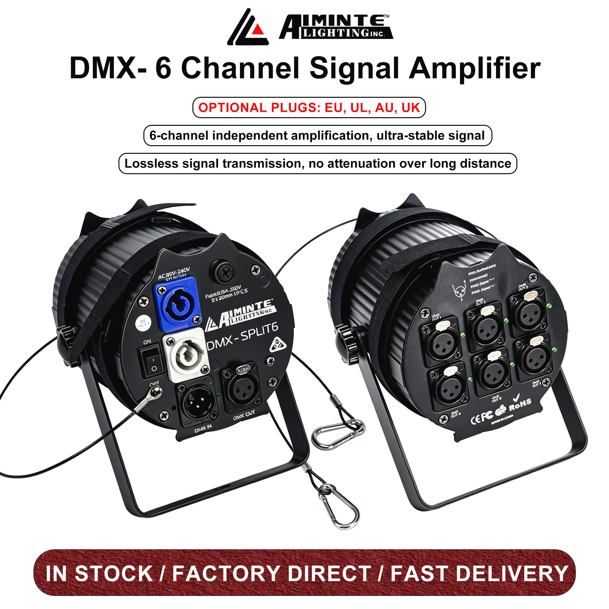 6 Way Cylindrical DMX Splitter Dmx512 Distributor Controller 6 Channels 100% Optical Isolated For Stage Lighting