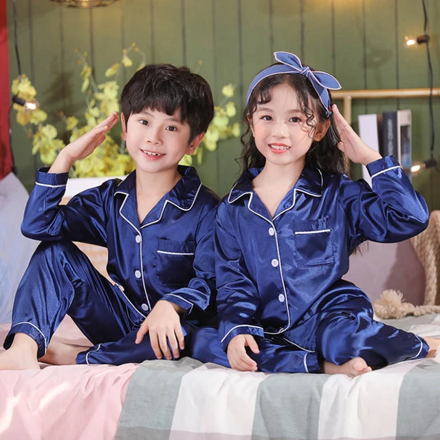 Girls Pink Satin Pajamas Sets Children s 2pcs Nightgowns Loungewear Boys Silk Pyjamas Teenager Nightgowns Sleepwear For 2 14t Pajama Sets AliExpress