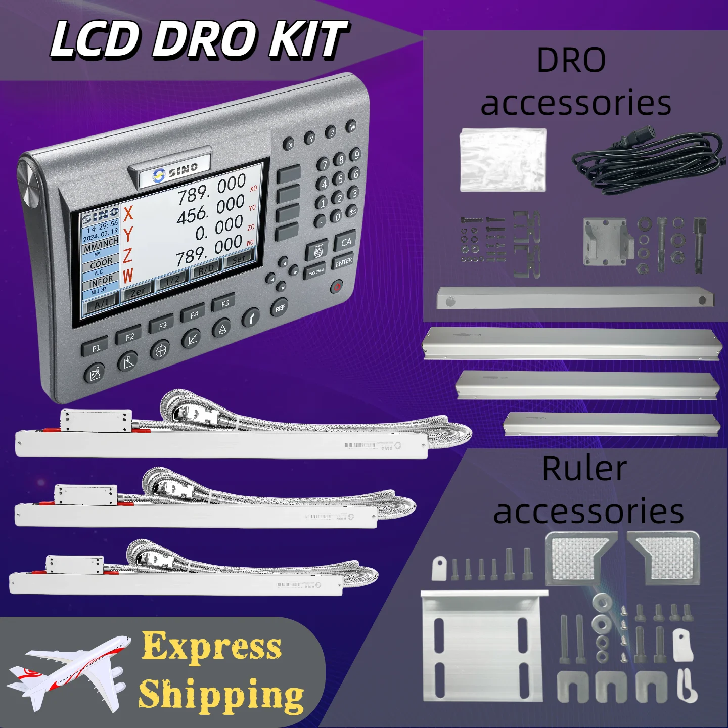 High Accuracy SDS200 4 Axis LCD DRO Digital Readout Set & 0-1000mm 5um 1um Linear Scale Encoder Sensor for Milling Lathe Turning