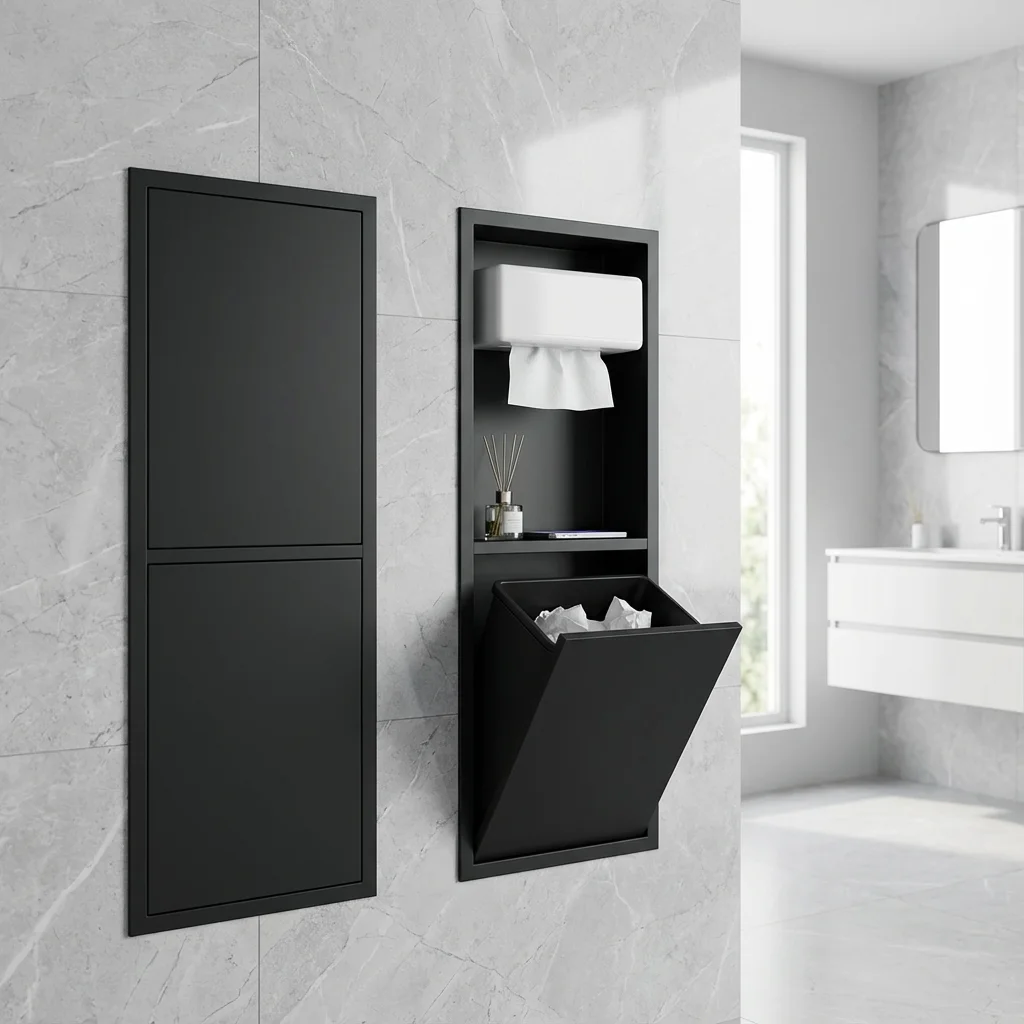 

304 Stainless Steel In-Wall Bathroom Niche - Hidden Garbage Can & Recessed Toilet Paper Holder, Built-in Storage for Toilet