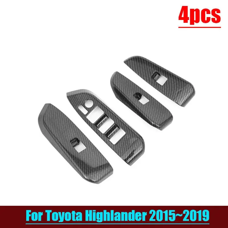 Carbon Fiber Window Lift Switch Panel Cover Trim For Toyota Highlander 2015~2019