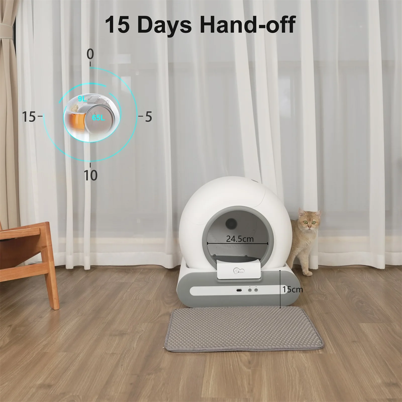 DOEL Automatic Cat Litter Box Self Cleaning with App Control & Cat Litter Mat Smart Cat Toilet for Multiple Large Cats 6