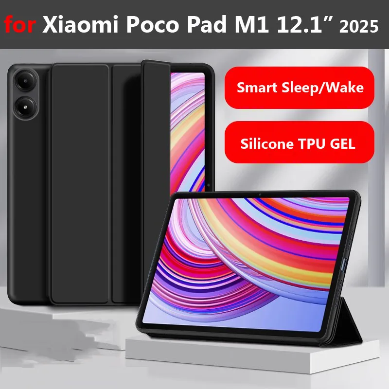 

Case for Xiaomi Poco Pad M1 2025 12.1 Inch Poco Pad X1 11.2 for Redmi Pad 2 Pro 5G 12.1" Silicone Tri Folding Stand Tablet Cover