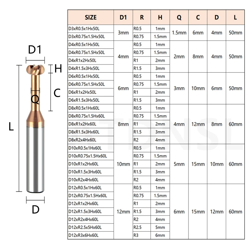 Radius Corner T-slot Milling Cutter CNC Carbide T Type End Mill Concave Arc Machining Steel Aluminum Tool D3-D20 R0.5/0.75/1/2/3