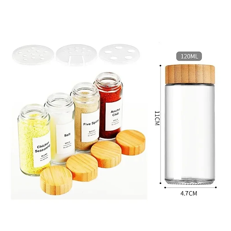 6pcs 4oz Glass Seasoning Storage Jars with Bamboo Lid Kitchen Salt Shaker Pepper Condiment Storage Container Herb Spice Tools