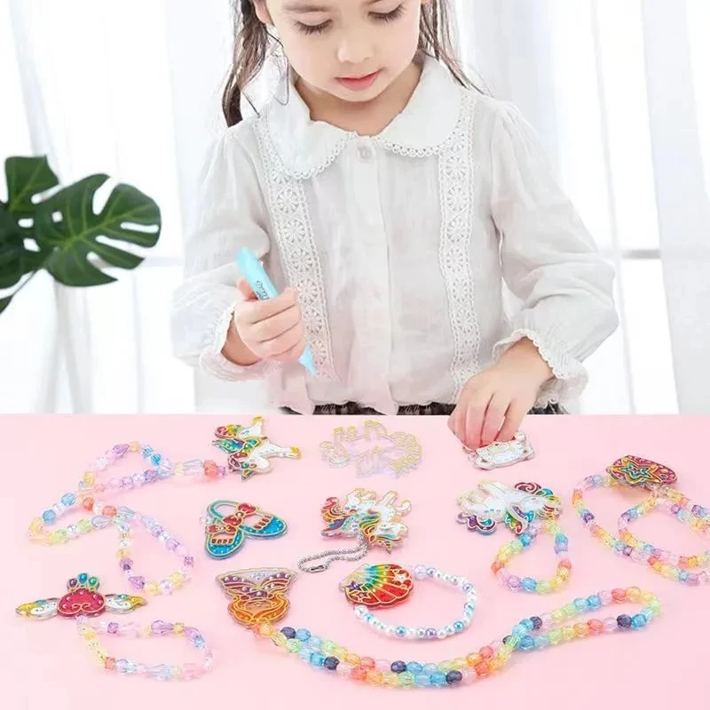 DIY Handmade Material Graffiti Beaded Three-Dimensional Glue Painting Necklace Simulation Cosmetics Toys Pretend Play Girl Gifts