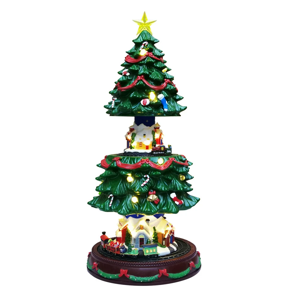Christmas Large Glowing Ornament Christmas Tree Music Box Holiday Decorations Crafts Train Turning