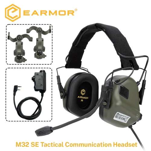 EARMOR M32 SE-auriculares tácticos para tiro, orejeras con reducción de ruido para caza con soportes de arco para casco, M51 PTT para comunicación