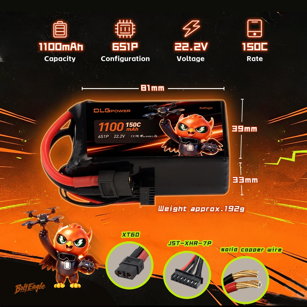 6S 22.2V Lipo Battery 1100mAh 150C LiHV Batteries XT60 Plug for FPV Racing Drone Freestyle Quadcopter RC Airplane Spare Parts