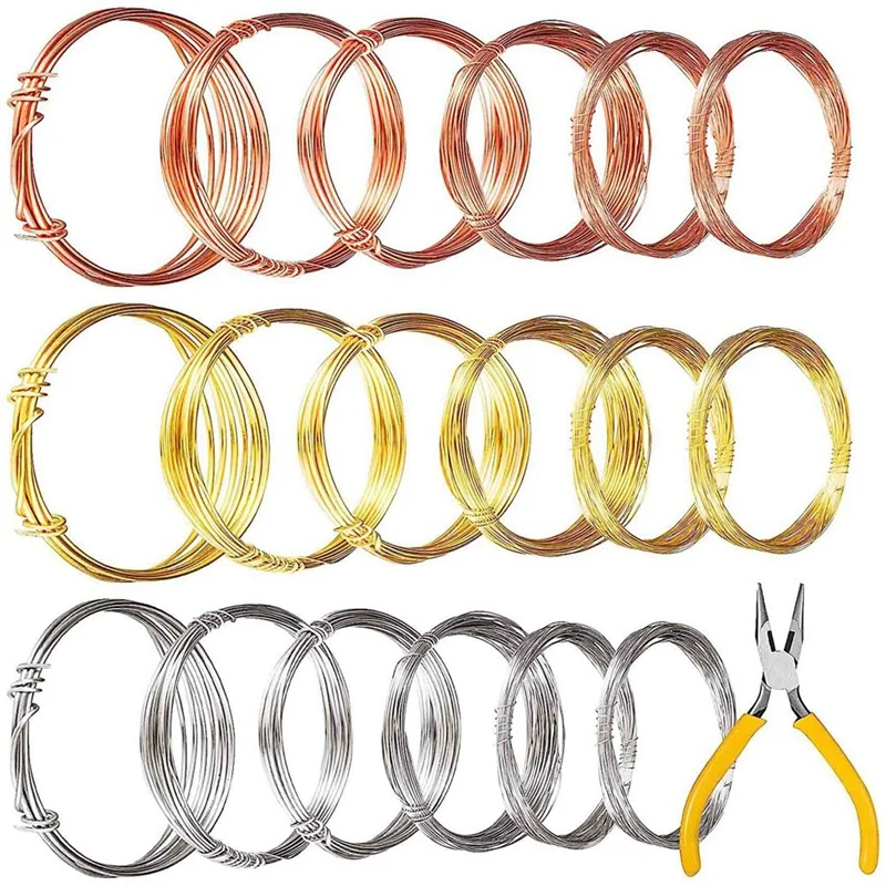 18 Rolls 420 Ft In Total Copper Wire For Jewelry Making With Needle Nose Pliers Jewelry Beading Wire 6 Sizes, 3 Colors Durable