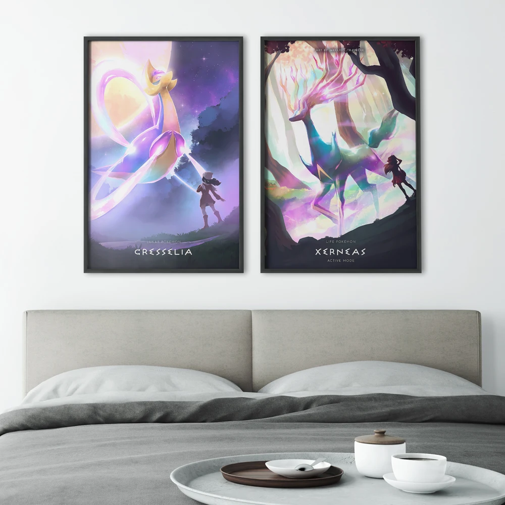 Pokemon Plakat Mew Canvas Art Malarstwo Pokój dzienny Plakat Prezenty Dziecko Figurki Postać z kreskówki Wystrój sypialni dziecięcej