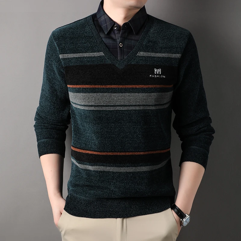 

Mens Winter Knit Polo Sweater Fleece Tops Business Casual Shirt Collar Crew Neck Jumpers Fashion Knitwear