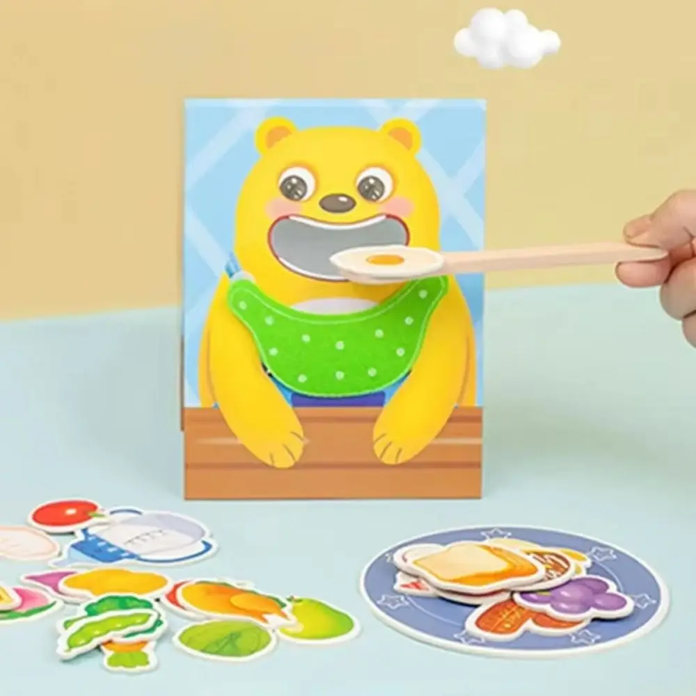 Food Feeding Simulation Feeding Game Role Play Simulation Bear Pretend Food Set Spoon Paper Parent-Child Feeding Toy