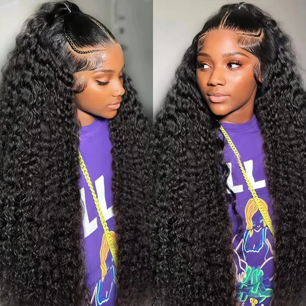 200 Density Natural Colored Deep Curly Wave Human Hair Wigs For Women 44 46 Inch 13x4 13x6 HD Transparent Full Lace Frontal Wigs