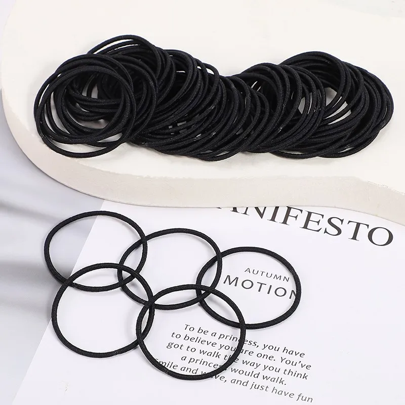 98pcs Black Elastic Hair Ties for Women Girls Hair Ropes Solid Color Ponytail Holders Simple Durable Girl Hair Accessoires