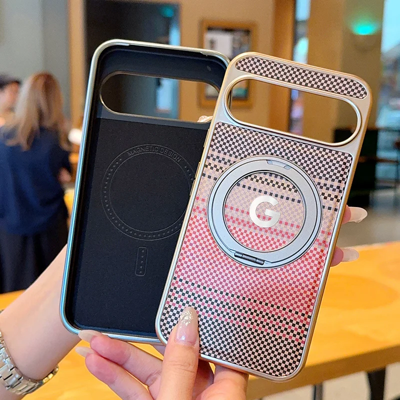Carbon Fiber Texture Magnetic Business Case For Google Pixel 10 Pro XL 9 9A 360°Rotating Bracket Anti-Drop Plating Protect Cover