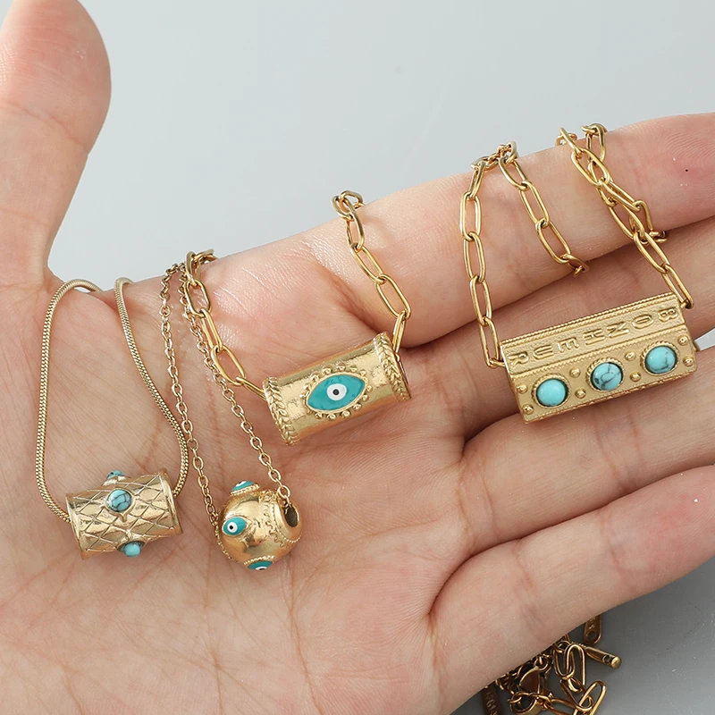 

Evil Eye Necklace Turquoise Blue Enamel Stainless Steel Necklace for Women Hollow Pendant Bohemian Necklace Trendy Jewelry 2022