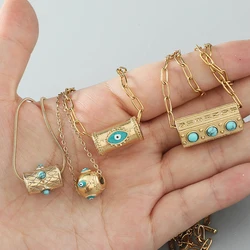 Evil Eye Necklace Turquoise Blue Enamel Stainless Steel Necklace for Women Hollow Pendant Bohemian Necklace Trendy Jewelry 2022