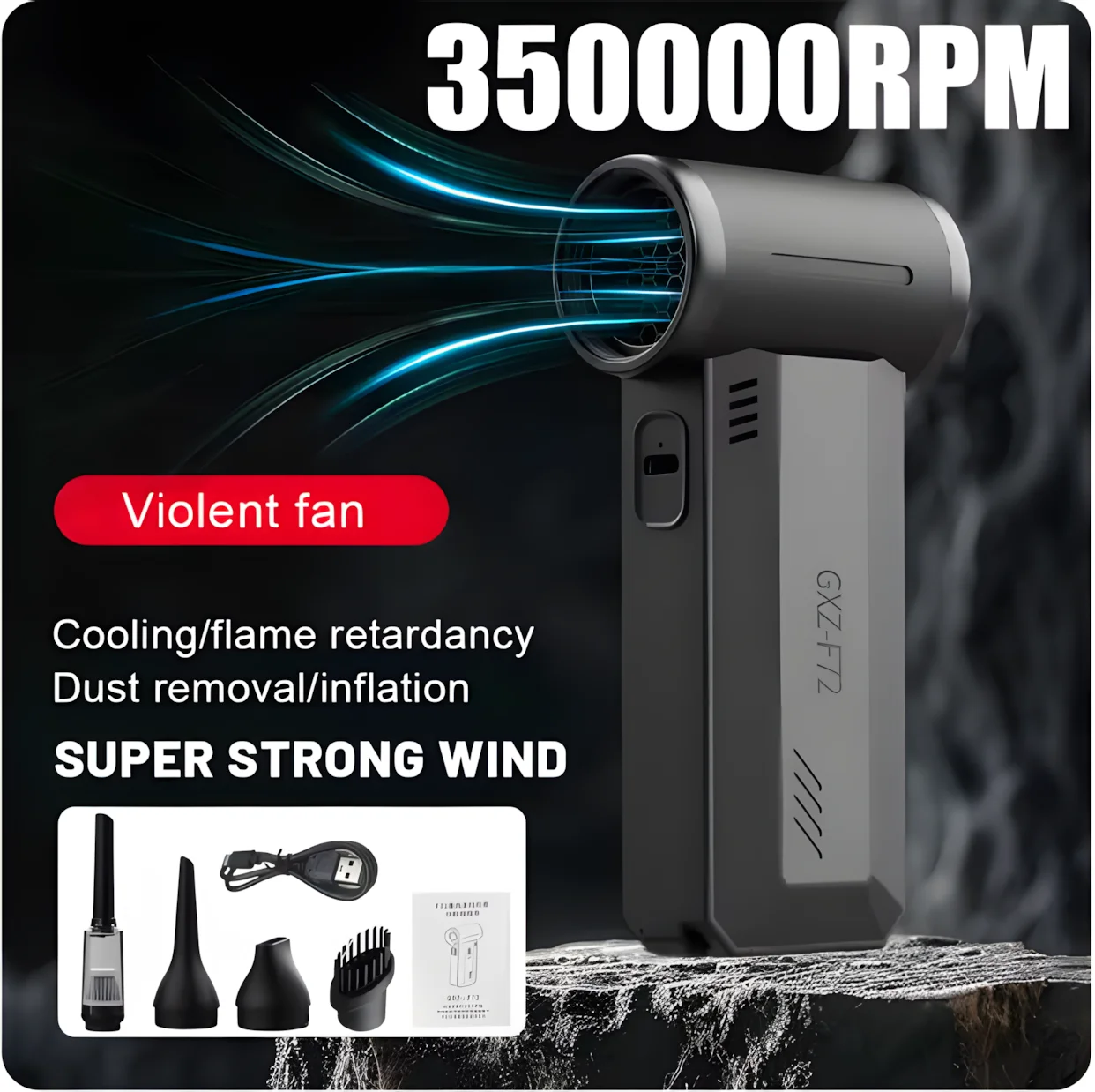 

Portable High-Speed Turbo Fan with Rechargeable Air Blower - Mini Handheld for Car Vacuum, Inflation & Outdoor Emergency Use