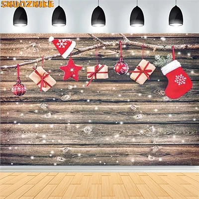 

Christmas New Year Clock Decor Backdrop Photography Vintage Xmas Trees Gifts Snow Winter Indoor Photo Studio Background BU-45