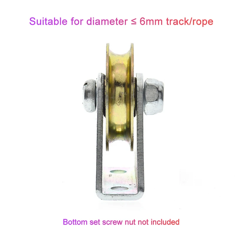 1 Set Bracket Pulley 6mm Wire Rope Fixed Roller Over-line Hanging Wheel Guide U 6.4*32*8