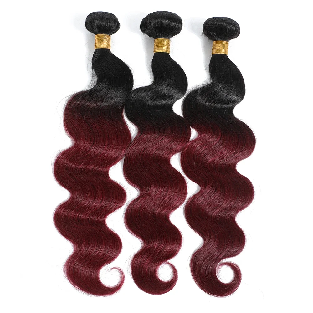 Brazilian Virgin 12A 1b/99j Body Wave Human Hair Bundles Red Ombre Colored 100% Human Hair Extension Wavy Remy Hair Weaving