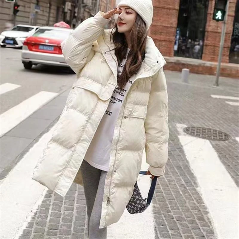 Long Hooded Duck Down Jacket, Warm Coat, Street Beat Fashion, Leisure Parka, Korean High-end, New, 2024