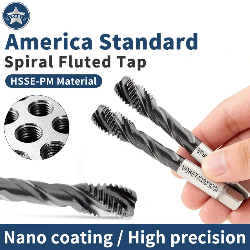 

Метчики VOKET HSSE-PM JIS, американский стандарт, спиральные, UNF UNC, для нарезания резьбы из нержавеющей стали