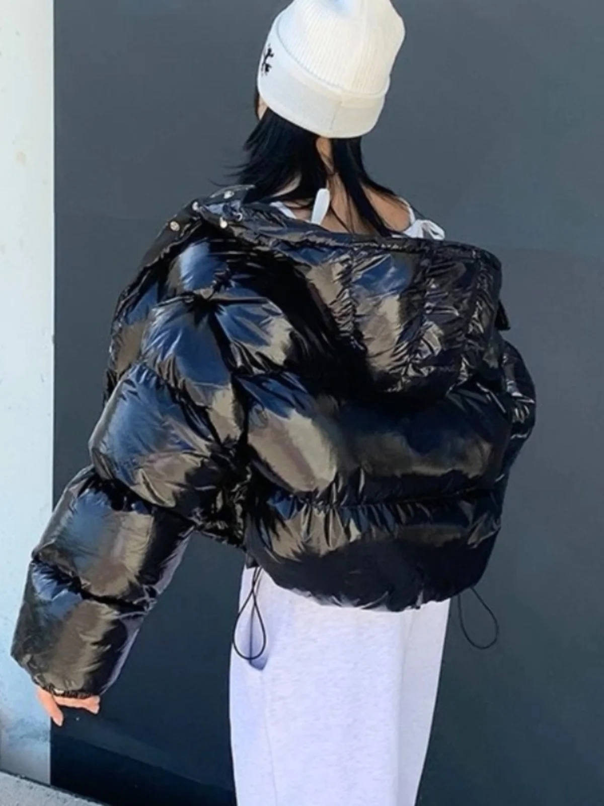 

iny Surface down Cotton Jaet Women's Loose Hooded Winter Coat Thiened Warm ort Puffy Bread Sle Organic Cotton