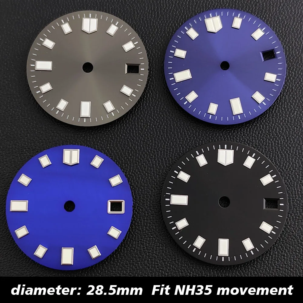

28.5mm diameter pattern single calendar dial green luminous dial fits for NH35 NH36 series 35/36 watch movement accessories