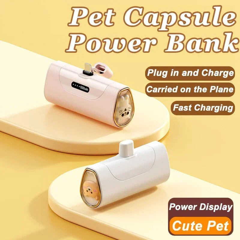 5000mAH Cute Pet Wireless Power Bank  Mini Capsule Fast Charging Mobile Power Supply Emergency External Battery For Type-c IOS