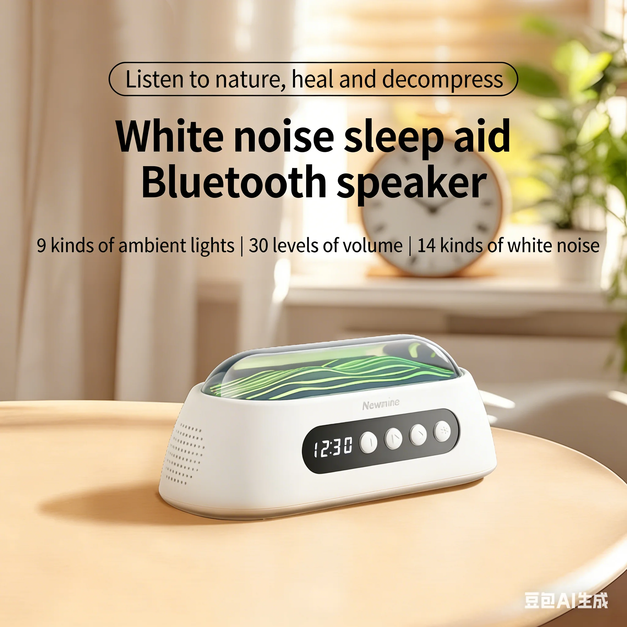 

Портативный генератор белого шума с Bluetooth-колонкой, RGB-подсветкой, будильником и 3 режимами таймера для сна взрослых и детей