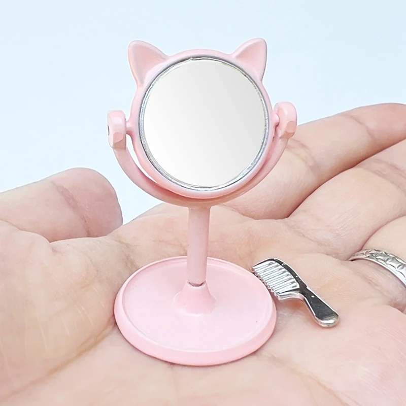 1:12 Scale Dollhouse Dressing Mirror Kawaii Mini Doll Miniature Bedroom Model Furniture Decor Accessories